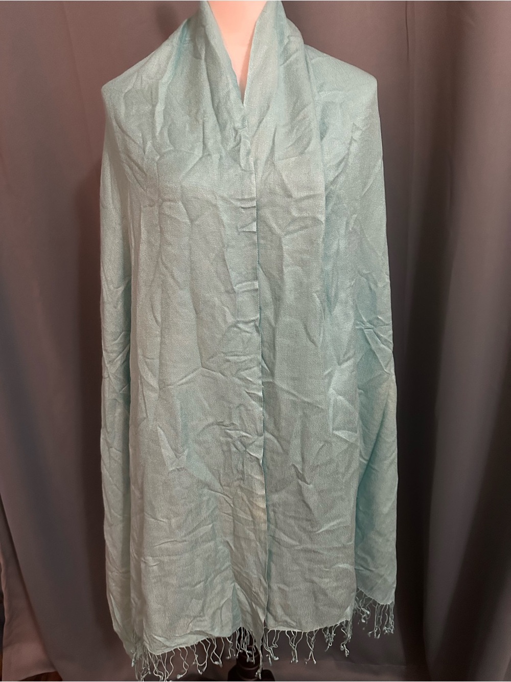 Mix Nouveau 70% Pashmina Cashmere 30% Silk Aqua Fringe Shawl Wrap Stole